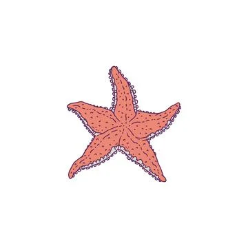 Starfish red. Vector wild ocean animal mollusk underwater life doodle line Stock Illustration