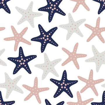 Starfish seamless pattern. Hand drawn various shapes. Modern illustration in Illustrazione stock