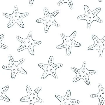 Starfish seamless pattern in line art style. Undersea design for wallpaper Stock Illustration