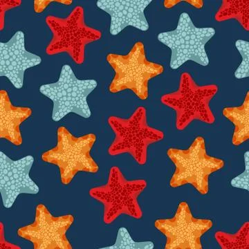 Starfish seamless pattern. Vector background of deep-sea animals ocean. Marin Ilustración de archivo