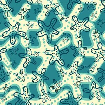 Starfish seamless vector marine pattern Stock Illustration