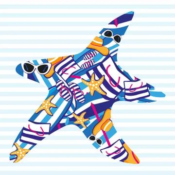 Starfish  Summer card. Stock Illustration
