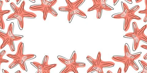 Starfish undersea border frame in flat style. Starfish design for summer natural Stock Illustration