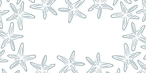 Starfish undersea border frame in line art style. Starfish design for summer Stock Illustration