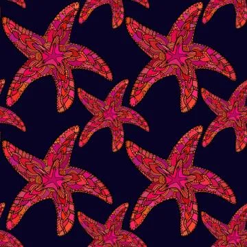 STARFISH ZENTANGLE PATTERN BRIGHT RED Ilustração Stock