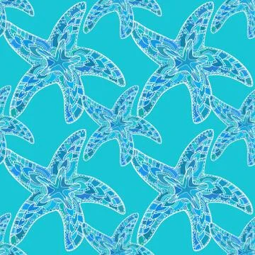 STARFISH ZENTANGLE PATTERN LIGHT BLUE WATER Stock Illustration