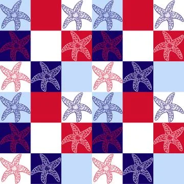 STARFISH ZENTANGLE PATTERN RED BLUE Ilustração Stock