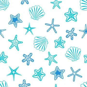 Starfishes and seashells seamless pattern. Marine background. Vector illustra イラスト素材