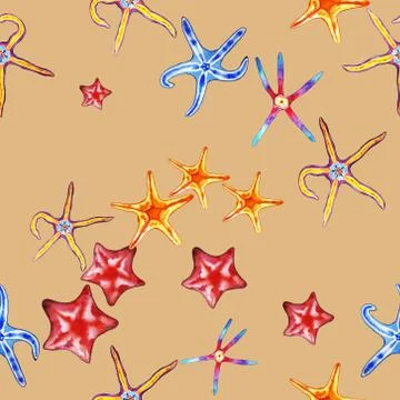 Starfishes on the sand in a seamless pattern. Stock Illustration