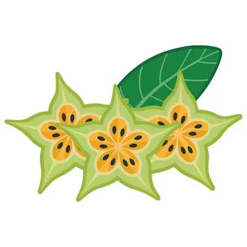 Starfruit Slices Vector Illustration Fresh Carambola Tropical Fruit with Leaf Stock Illustration