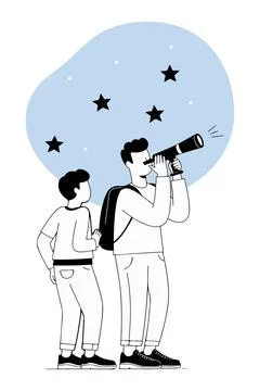 Stargazing with Telescope 스톡 일러스트