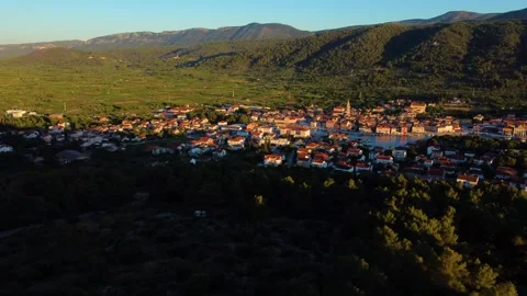 Stari grad aerial view at sunset in hvar croatia Stock Footage 340942060
