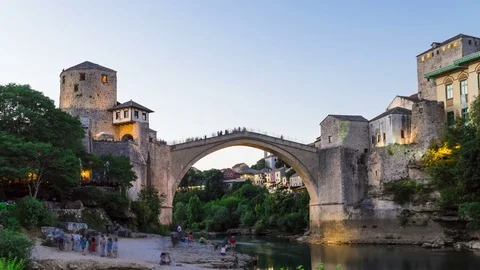Stari Most Bridge Timelapse Sunset Stock-Footage 77867050