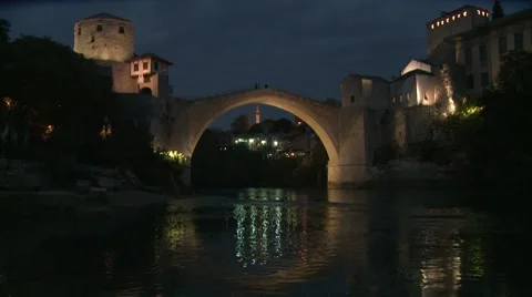 Stari Most. Mostar. night. 2 스톡 동영상 8682704