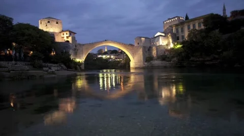 Stari Most. Old Bridge. Mostar. timelapse 스톡 동영상 8689100