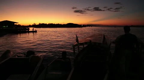 Staring at The Amazon River in front of the sunset, South America, Brazil Stock Footage 54263992