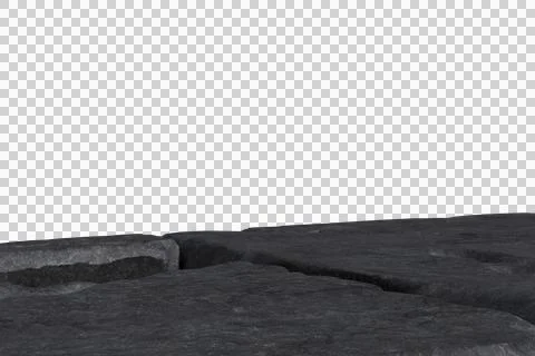 A stark, cracked, gray surface stretches to a black expanse Stock Photos