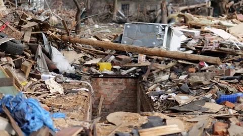 A stark image of the aftermath of the terrorist attack in Ukraine, haphazardly Stock Footage 254206105