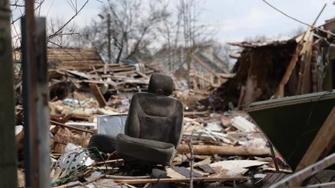 A stark image of the aftermath of the terrorist attack in Ukraine, haphazardly Stock Footage 254208324