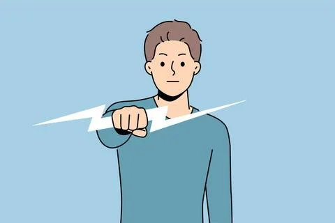 Starker Mann, der einen Blitz hält, symbolisiert Energie und Entschlossenh.. Foto stock