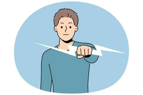 Starker Mann, der einen Blitz hält, symbolisiert Energie und Entschlossenh.. Foto stock