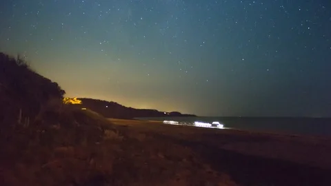 Starlapse at the Beach- Malignant Cove, Nova Scotia Stock Footage 89014532