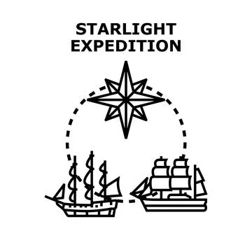 Starlight expedition navigating ocean voyage using compass Stock Illustration
