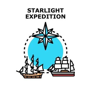 Starlight expedition navigating ocean voyage using compass Stock Illustration