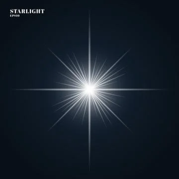 Starlight Shining flare with rays isolated on dark blue background. Stock Illustration