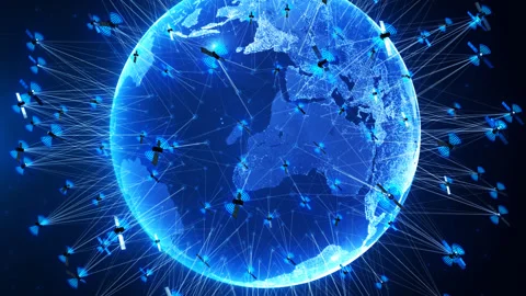 Starlink satellites orbit the Earth. Stock Footage 333438117