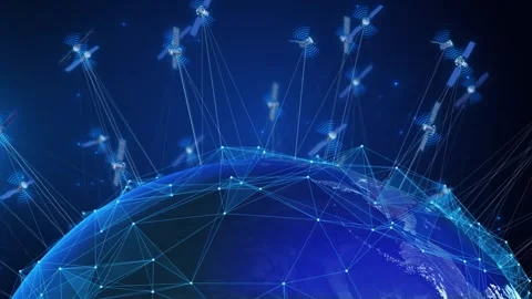 Starlink satellites orbit the earth to transmit network signals Stock Footage 292631178