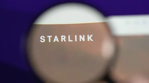Starlink Website Logo Online on a Computer Screen Focus Closeup Stock Footage 219158015