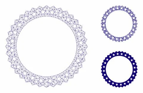 Starred Rosette Round Frame Vector Mesh Wire Frame Model and Triangle Mosaic Illustrazione stock