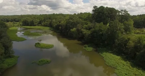 Starr's Mill Waterfall Aerial Stock-Footage 66434011