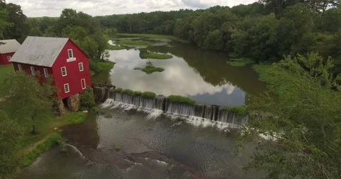 Starr's Mill Waterfall Aerial Video stock 66434476