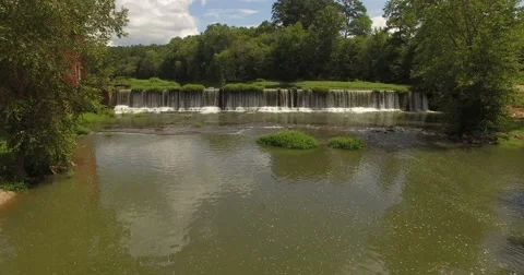 Starr's Mill Waterfall Aerial Stock Footage 66434591