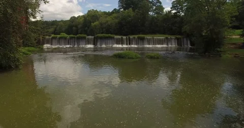 Starr's Mill Waterfall Aerial Stock Footage 66434638