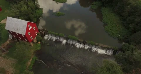 Starr's Mill Waterfall Aerial Stock Footage 66434776