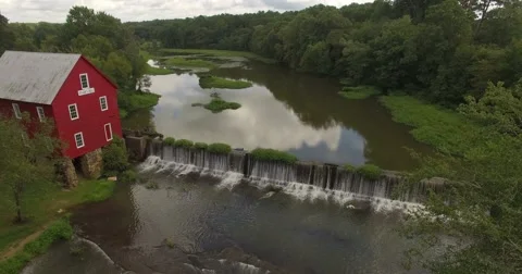 Starr's Mill Waterfall Aerial Stock Footage 66434864