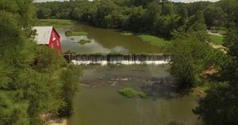 Starr's Mill Waterfall Aerial Stock Footage 66434902