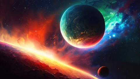 Starry Cosmos: A Mesmerizing Space Scene with Planets and Dazzling Stars Looped Stock Footage 233445426