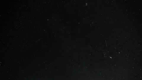 Starry deep night sky motion view of orion constellation and falling stars,4k Stock Footage 233645171