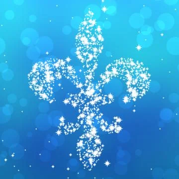 Starry fleur de lis silhouette on blue background Illustrazione stock