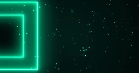 Starry galaxy space-type rectangle box glowing particle. Sparks burst neon .. Illustrazione stock