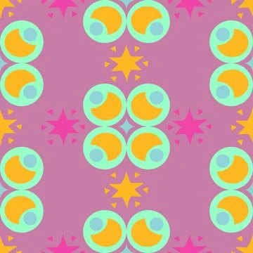 Starry Geometric Seamless Repeat Pattern In Cerise, Purple Gold And Green 스톡 일러스트