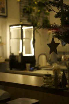 Starry holiday scene at the cafe Stock Photos