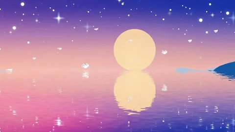 Starry Lake: Full Moon over the water - Animated Landscape with Pastel Moon and Stock Footage 306505024