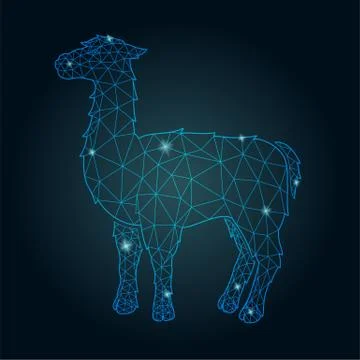 Starry low poly art with shiny lama silhouette Stock Illustration
