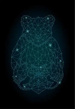 Starry low poly art with shiny bear silhouette Stock Illustration