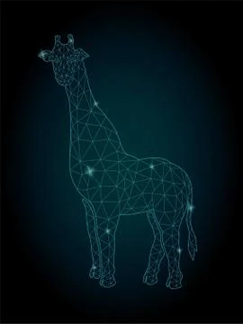 Starry low poly art with shiny giraffe silhouette Stock Illustration